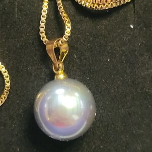 Genuine gray freshwater pearl with 925 silver setting, stainless steel chain